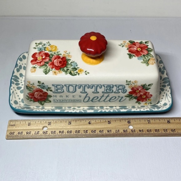The Pioneer Woman Butter Makes Everything Better Floral Stoneware 2 Pc Dish, NWT - Picture 10 of 12